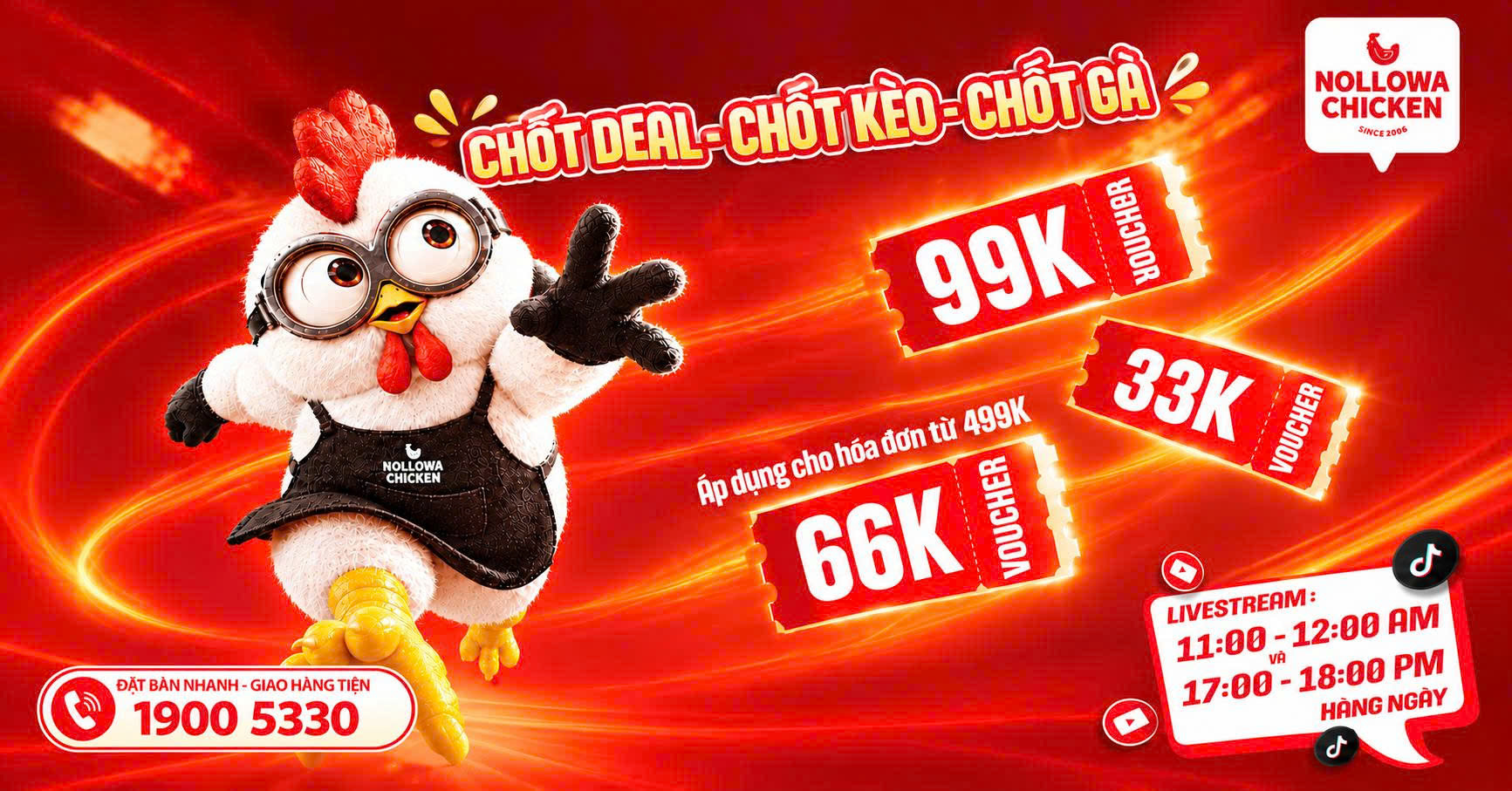 Săn Bão Deal Nollowa Chicken | Tặng Voucher 33K 66K 99K
